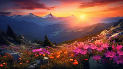 Fotobehang beautiful sunset over the mountain © Daniel