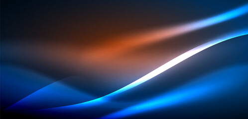 Dynamic waves in ethereal glow of neon lights. Concept merges fluidity of motion with vibrant allure of neon, crafting entrancing backdrop that embodies both vitality and futuristic sophistication