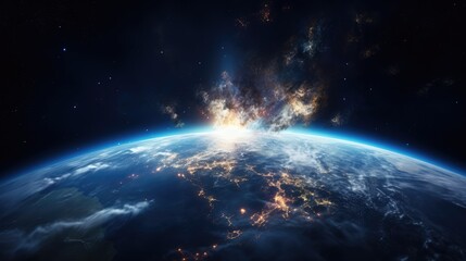 Earth from space showing the atmosphere . AI generated Image - obrazy, fototapety, plakaty