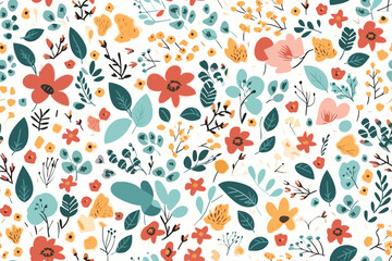 Flower vector illustration with rose flowers and plants. Vintage Provence style, seamless pattern  Vector flower pattern. Seamless botanic texture, detailed flowers illustrations.