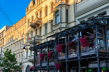 Beautiful architecture of Piotrkowska Street in Lodz city at sunrise. Poland © Patryk Kosmider