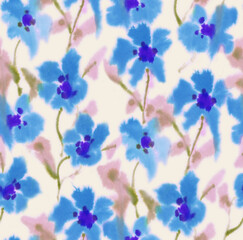 Blurry fuzzy floral seamless repeat pattern. Color blurred abstract flowers in trendy style. Backdrop for fabric - 644351215