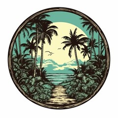 tropical beach forest vector for t shirt drawn in adobe illustrator. Generative AI