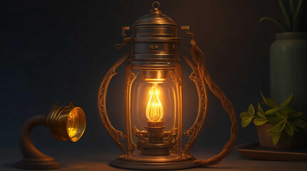 Fototapeta na wymiar old oil lamp on the table