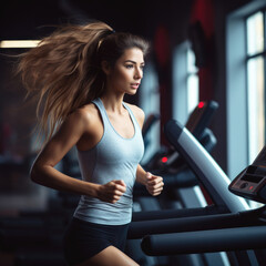 Fototapeta na wymiar Sporty woman exercising on a treadmill at gym. Fitness exercising in the gym
