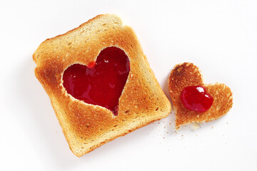 Toasted bread with a heart-shaped cut