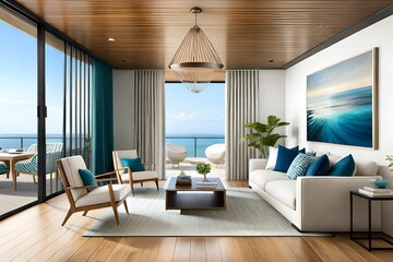 Fototapeta premium Design a coastal chic living room with nautical 
