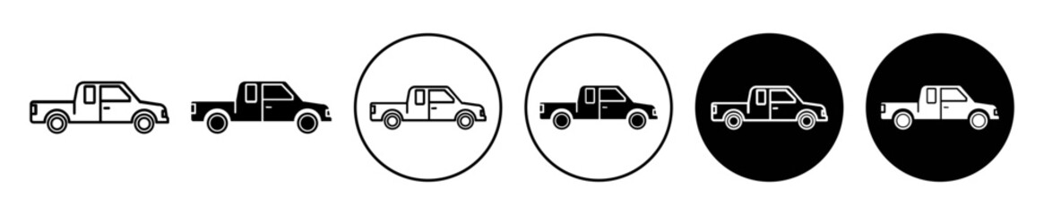 pickup truck icon set. farm pick up car vector symbol in black filled and outlined style. - obrazy, fototapety, plakaty