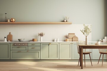 Kitchen mockup with soothing muted tones. Generative AI