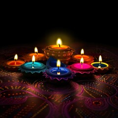 Happy diwali diya lamps lit up for dipavali Hindu festival of lights celebration
