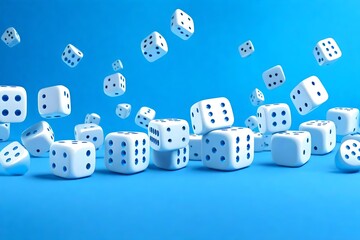 Dice in white on a blue background.