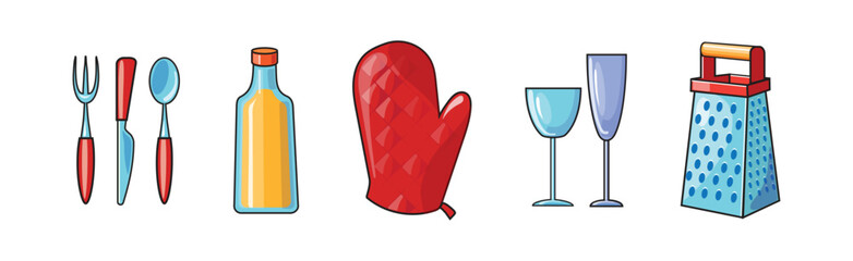 Cooking Tool and Kitchenware for Culinary Use Vector Set