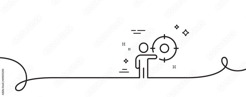 Poster business target line icon. continuous one line with curl. mission success goal sign. market progress