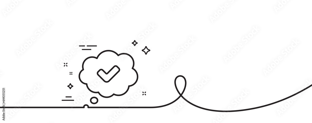 Aufkleber check mark line icon. continuous one line with curl. approved comic sign. speech bubble chat symbol.