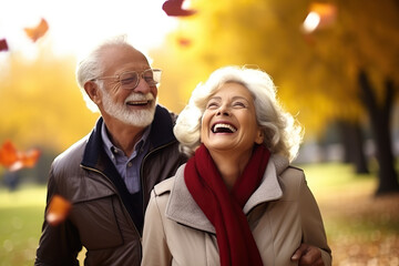 Joyful Moments in the Park Happy Senior Couple Cherishing Quality Time Together. created with Generative AI
