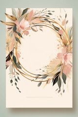 Colorful floral decoration illustration background template, creative arrangement of nature and flowers. Good for banner, wedding card invitation draft, greetings, and design element. Generative AI.