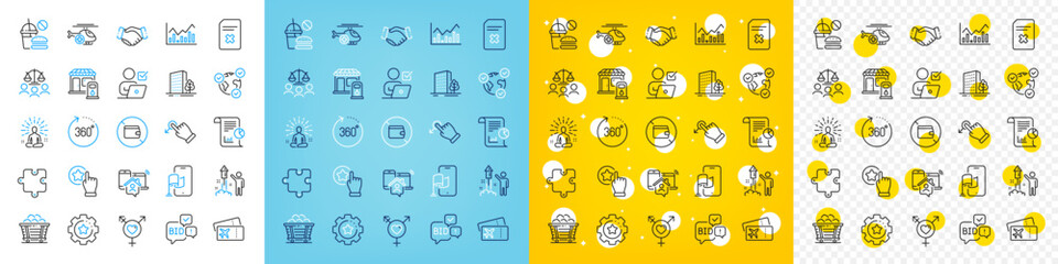 Fototapeta na wymiar Vector icons set of Coal trolley, Wallet and Yoga line icons pack for web with Handshake, Bid offer, Report outline icon. Fast food, Delete file, Infochart pictogram. Court jury. Vector