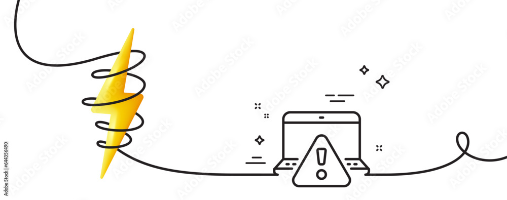 Poster online warning line icon. continuous one line with curl. attention triangle sign. internet caution s