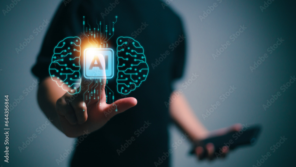 Poster ai, artificial intelligence concept. virtual artificial intelligence brain connection. internet of t