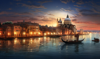 Fototapeta premium A Panorama of Venice by night Ai generated