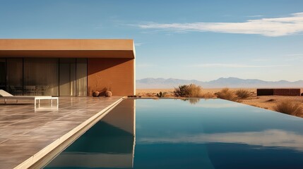 Desert Oasis: A Modern Pool Amidst Arid Beauty. Generative AI 3