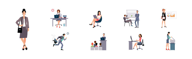 People Business Employee Character at Office Work Vector Set