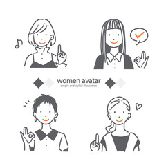 若い女性のお洒落なアイコン風イラストセット