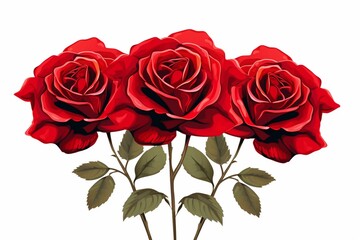 Outline of three red roses without background. Generative AI