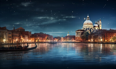 A Panorama of Venice by night Ai generated