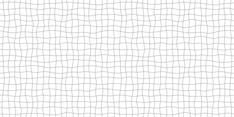 Hand drawn square grid seamless pattern. Handdrawn irregular checks. Wave crossing lines background. Doodle student notebook sheet texture. Seamless geometric vector pattern. Vector illustration.