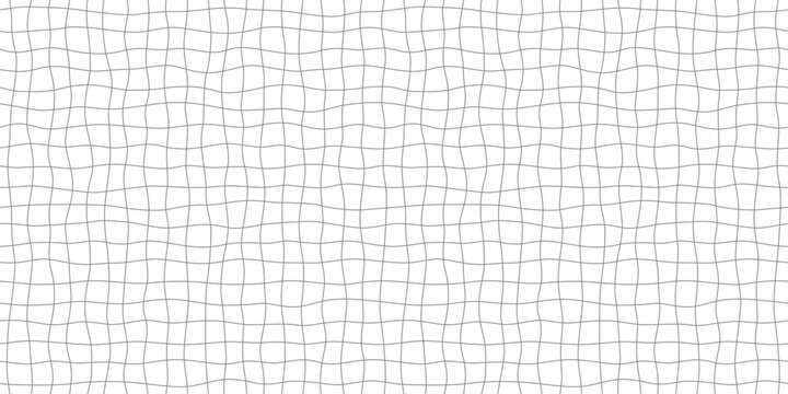 Hand drawn square grid seamless pattern. Handdrawn irregular checks. Wave crossing lines background. Doodle student notebook sheet texture. Seamless geometric vector pattern. Vector illustration.