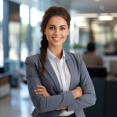 Fototapeta premium Smiling confident businesswoman with arms crossed. Successful mature businesswoman. Generative AI
