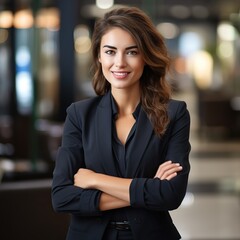 Smiling confident businesswoman with arms crossed. Successful mature businesswoman. Generative AI