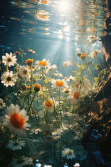 Fototapeta na wymiar daisies in the water, ai generated.