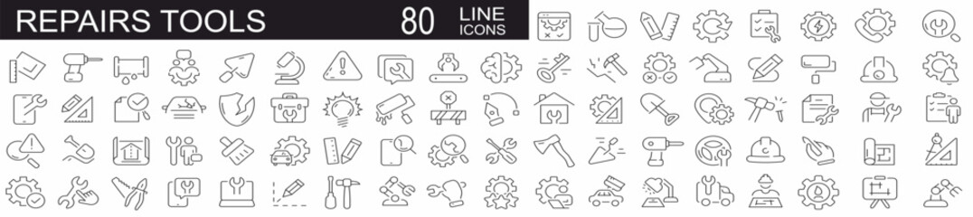 Tools and Service icons set. Wrench, screwdriver and gear icon. Screwdriver and wrench glyph icon. Settings and repair, service sign, auto service, maintenance  - stock vector.