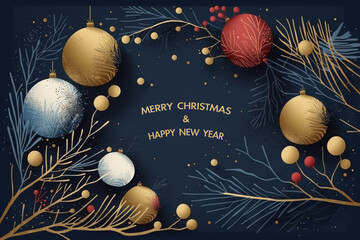 Holiday Christmas Background  with christmas element. Christmas banner, Xmas sparkling lights garland with gifts box and golden tinsel. Horizontal christmas posters, cards, headers, website