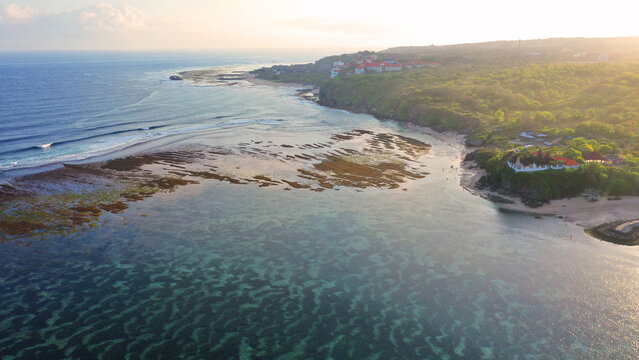 drone view of the sea, seen from geger beach, nusa dua, bali