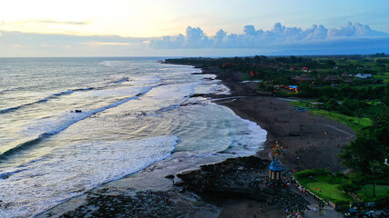 black sand beach view seen from pererenan beach, canggu bali.