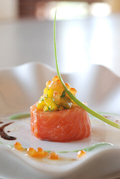 close up of salmon dish