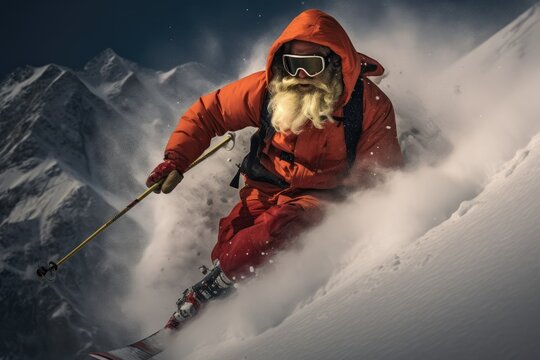 Santa skiiing in the snow, Generative Ai