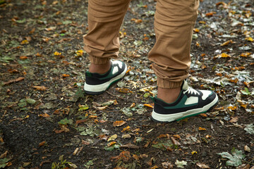 Men sneakers in outdoors.