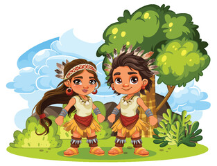 Indigenous Couple in Tropical Nature