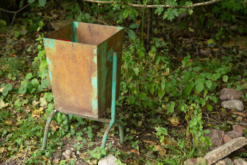 Trash bin in nature.