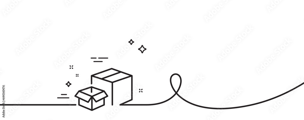 Poster packing boxes line icon. continuous one line with curl. delivery parcel sign. cargo box symbol. pack