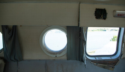 Inside interior view of abandoned plane.