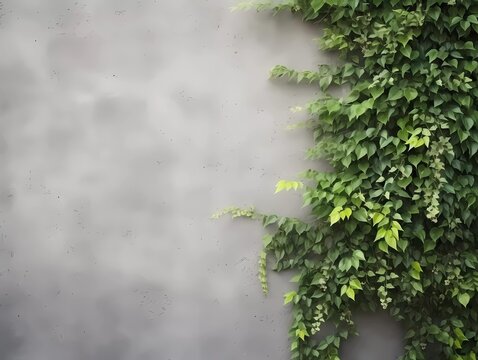 Gray wall with some greens and copy space background. Ai Generative