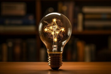 An innovative lightbulb featuring a star-shaped filament invented by Thomas Edison. Generative AI - obrazy, fototapety, plakaty
