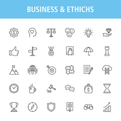 Business and ethics line icon set