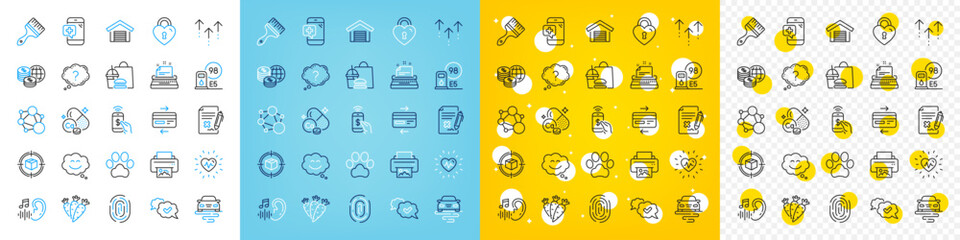 Vector icons set of Typewriter, Love lock and Carrots line icons pack for web with Route, Fast food, World money outline icon. Integrity, Heartbeat, Smile chat pictogram. Parking garage. Vector