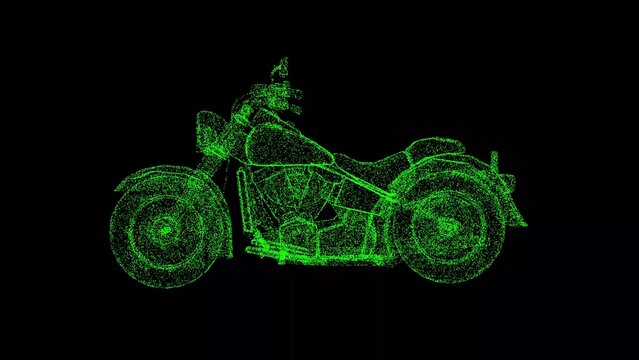 3D motorcycle on black background. Sports and Transportation concept. Biker motorcycle. Business advertising backdrop. For title, text, presentation. 3d animation.